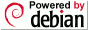 the debian logo next to text that says powered by debian